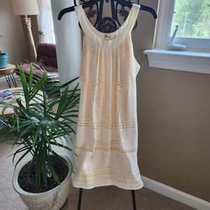 Aryeh Ivory Geometric Eyelet Dress With Vibrant Yellow Lining - Size Small